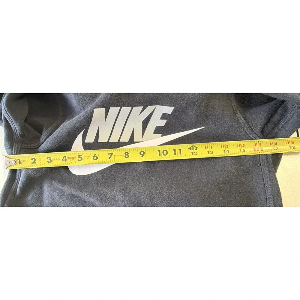 Nike Hoodie Youth M Black With White Swoosh Grey Logo Kids Pullover Sweatshirt